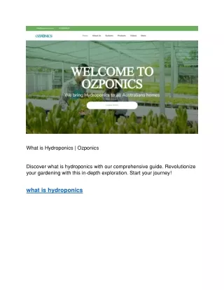 what is hydroponics ozponics