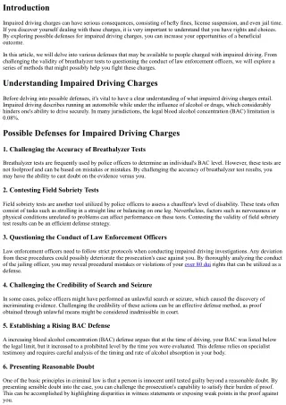 Checking Out Possible Defenses for Impaired Driving Charges