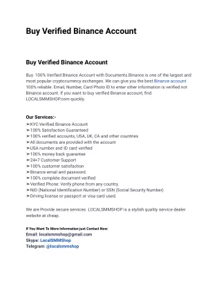 One Of The Best Website To Buy Verified Binance Account