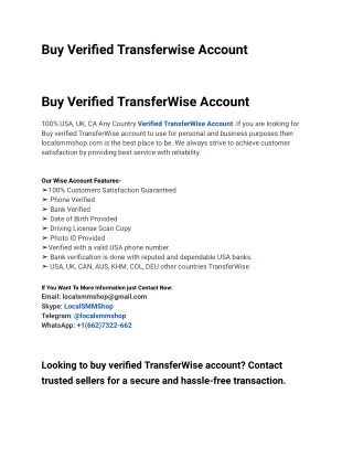 One Of The Best Website To Buy Verified Transferwise Account