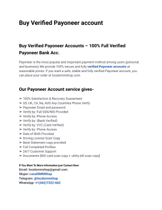 One Of The Best Website To Buy Verified Payoneer account