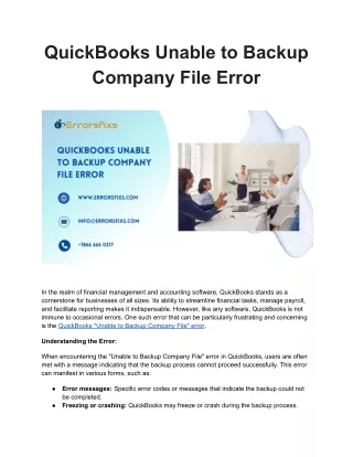 QuickBooks Unable to Backup Company File Error