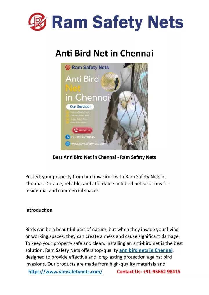 anti bird net in chennai