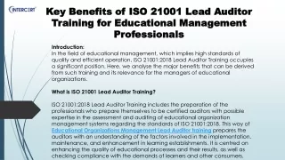 Key Benefits of ISO 21001 Lead Auditor Training for Educational Management Professionals