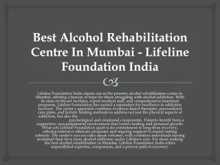 Best Alcohol Rehabs Centre In Mumbai - Lifeline Foundation India