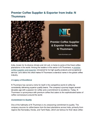 Premier Coffee Supplier & Exporter from India N Thummars