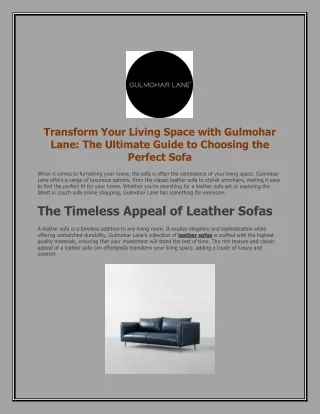 Transform Your Living Space with Gulmohar Lane The Ultimate Guide to Choosing the Perfect Sofa