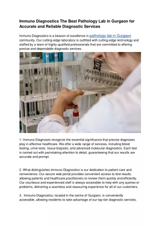 Immuno Diagnostics The Best Pathology Lab in Gurgaon for Accurate and Reliable Diagnostic Services