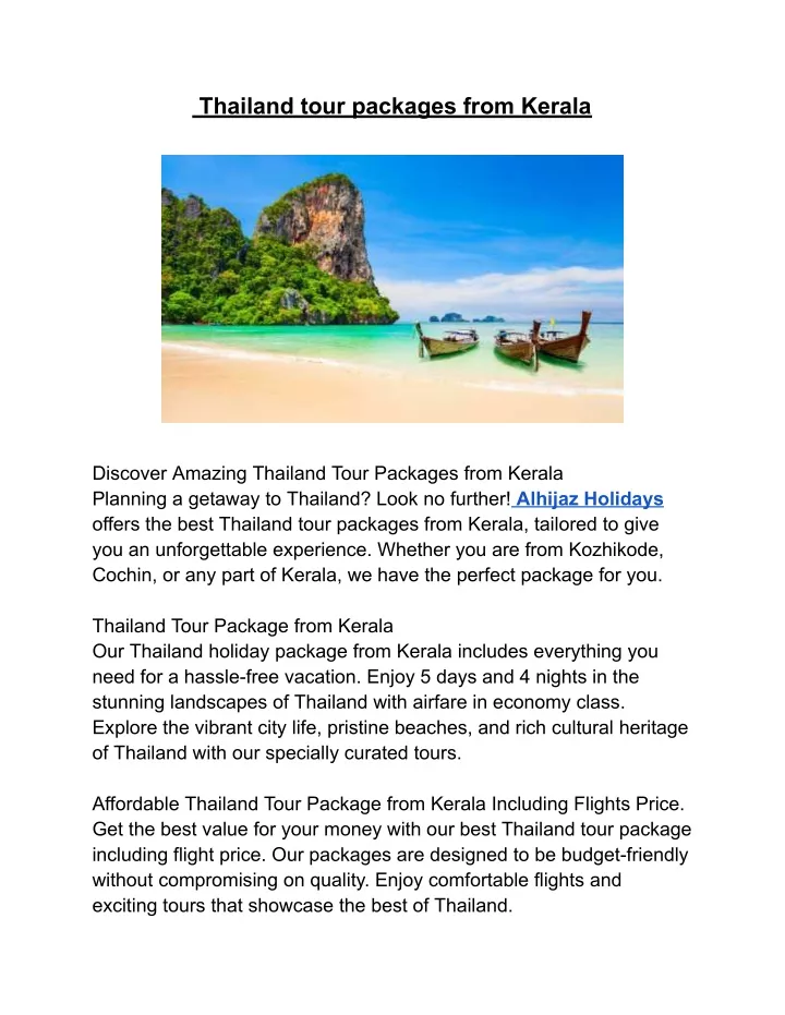 thailand tour packages from kerala