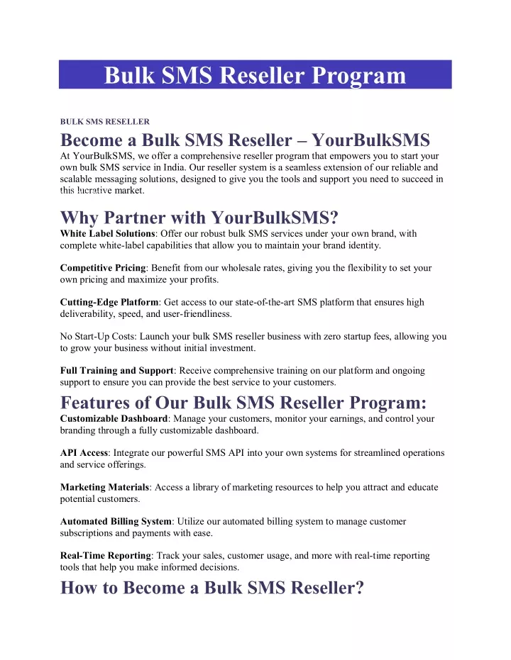 bulk sms reseller program