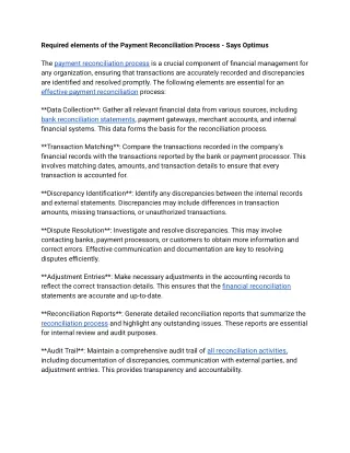 Optimus - Required elements of the payment reconciliation