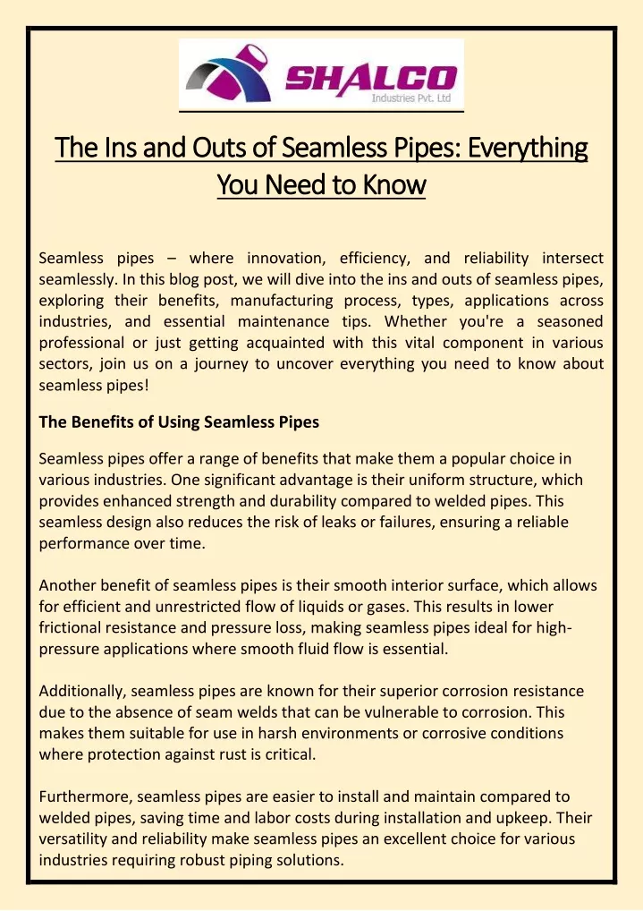 the ins and outs of seamless pipes everything