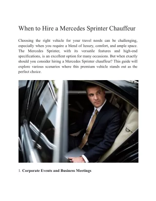 When to Hire a Mercedes Sprinter Chauffeur