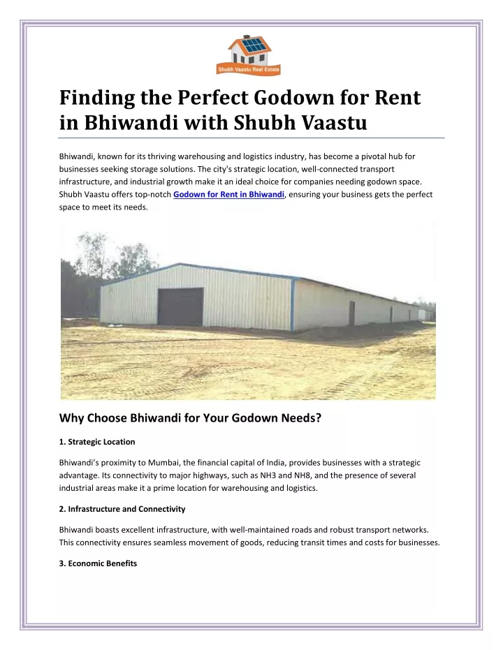 finding the perfect godown for rent in bhiwandi