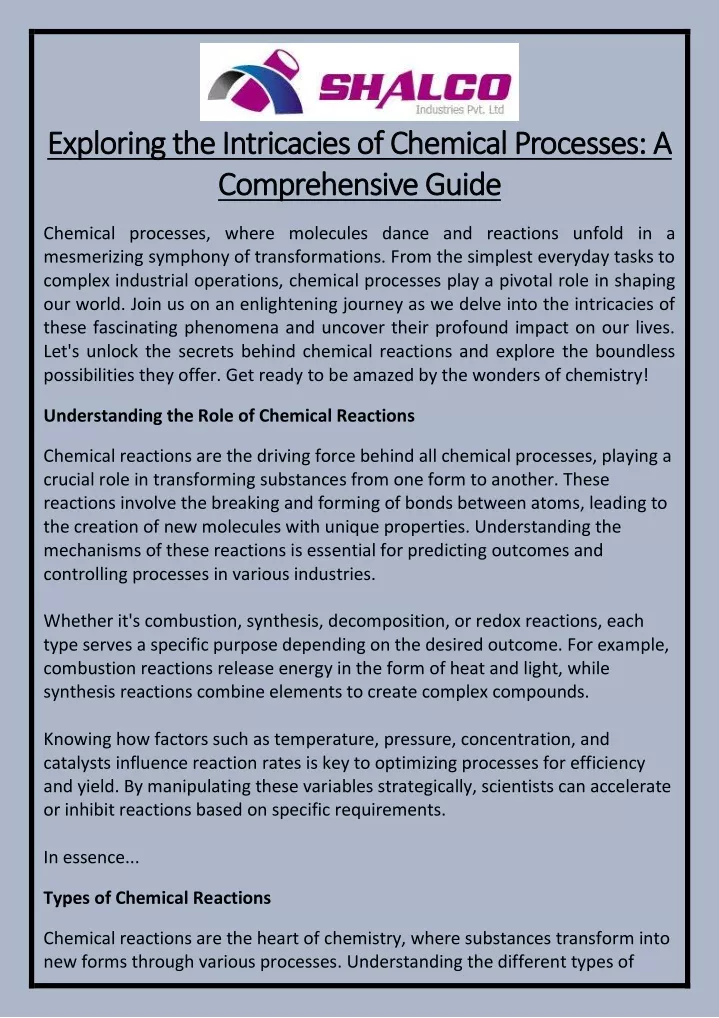 exploring the intricacies of chemical processes