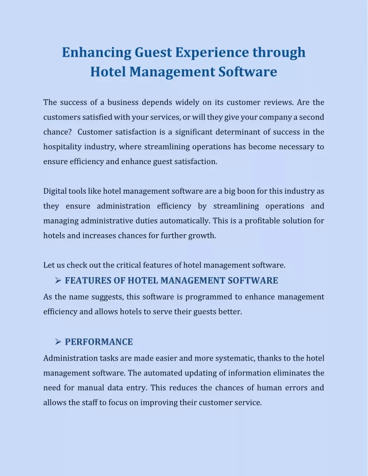 enhancing guest experience through hotel