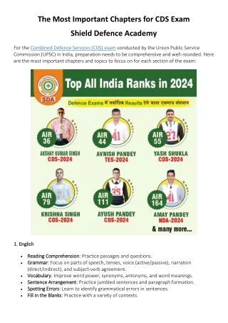 The Most Important Chapters for CDS Exam