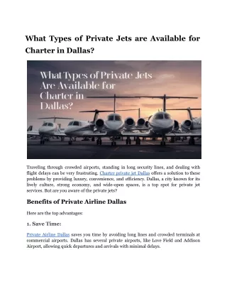 What Types of Private Jets are Available for Charter in Dallas