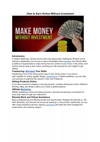 _                    How to Earn Online Without Investment