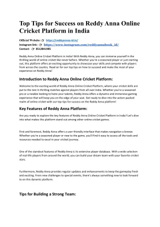 Top Tips for Success on Reddy Anna Online Cricket Platform in India (1)