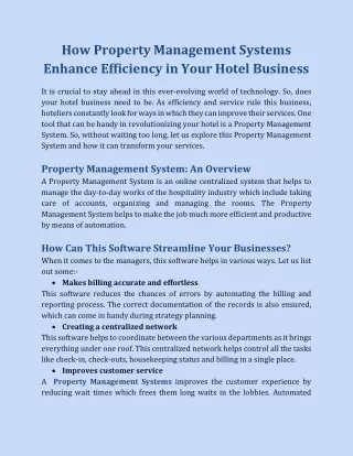 How Property Management Systems Enhance Efficiency in Your Hotel Business