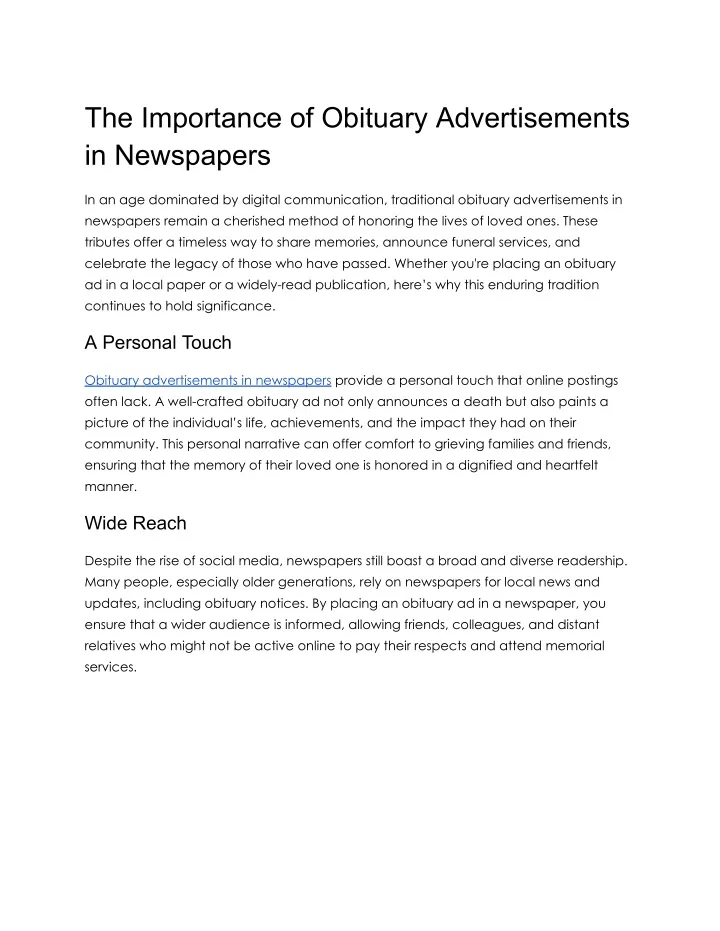 the importance of obituary advertisements