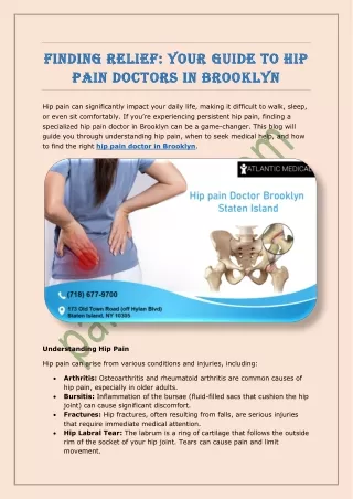 Finding Relief Your Guide to Hip Pain Doctors in Brooklyn