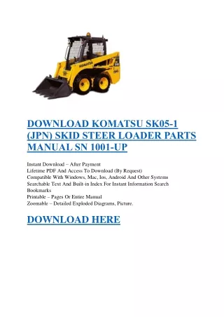 DOWNLOAD KOMATSU SK05-1 (JPN) SKID STEER LOADER PARTS MANUAL SN 1001-UP