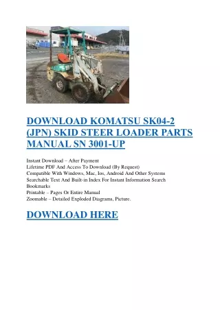 DOWNLOAD KOMATSU SK04-2 (JPN) SKID STEER LOADER PARTS MANUAL SN 3001-UP