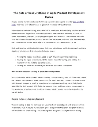 The Role of Cast Urethane in Agile Product Development Cycles