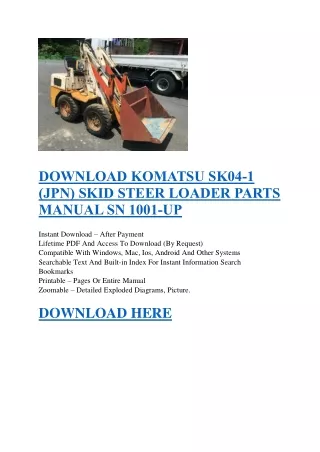 DOWNLOAD KOMATSU SK04-1 (JPN) SKID STEER LOADER PARTS MANUAL SN 1001-UP