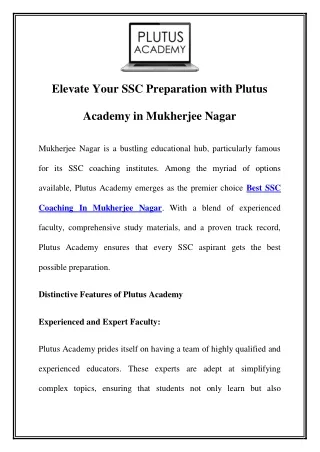 Best SSC Coaching In Mukherjee Nagar At Plutus Academy