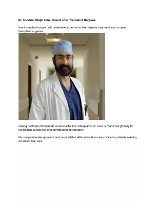 Dr. Arvinder Singh Soin - Expert Liver Transplant Surgeon