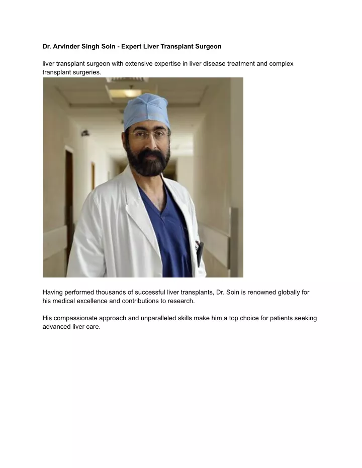 dr arvinder singh soin expert liver transplant