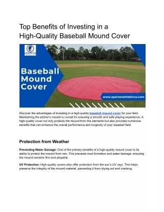 Top Benefits of Investing in a High-Quality Baseball Mound Cover