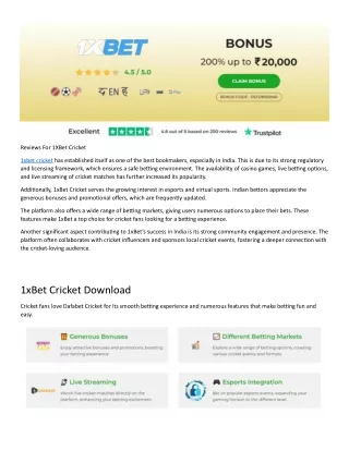 1xbet cricket online games with Features and Different games