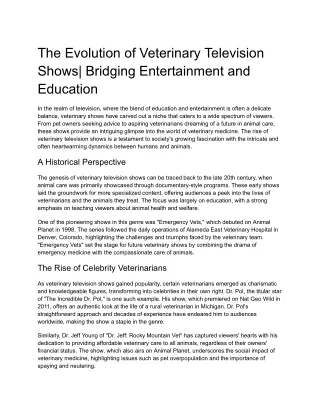 The Evolution of Veterinary Television Shows_ Bridging Entertainment and Education