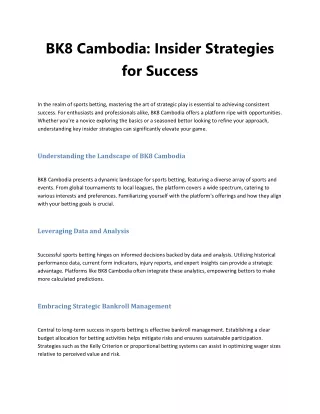 BK8 Cambodia Insider Strategies for Success