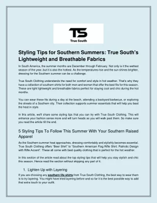 Styling Tips for Southern Summers_ True South's Lightweight and Breathable Fabrics