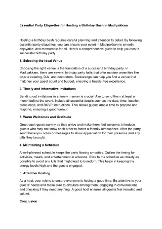 Essential Party Etiquettes for Hosting a Birthday Bash in Madipakkam