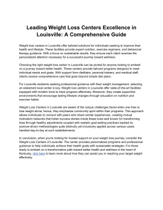 Leading Weight Loss Centers Excellence in Louisville_ A Comprehensive Guide