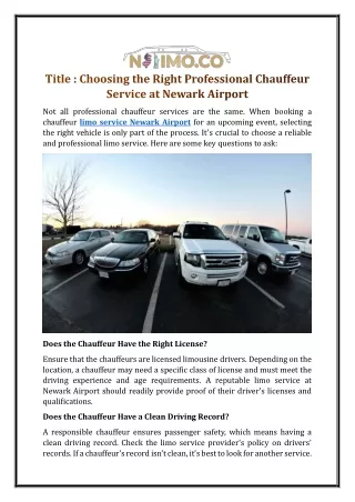 Choosing the Right Professional Chauffeur Service at Newark Airport