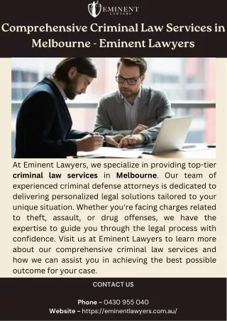 Comprehensive Criminal Law Services in Melbourne - Eminent Lawyers