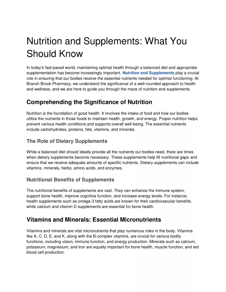 nutrition and supplements what you should know