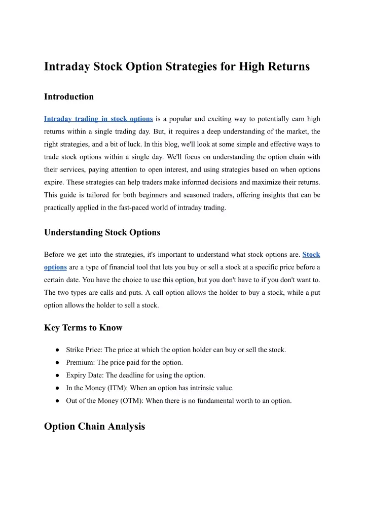 intraday stock option strategies for high returns