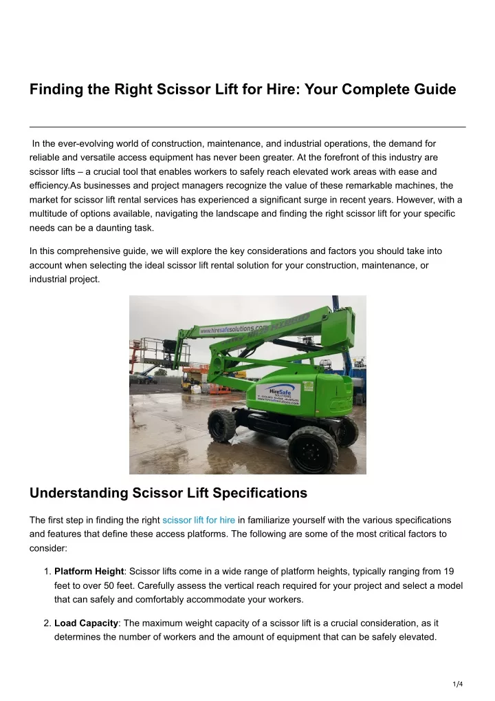 finding the right scissor lift for hire your