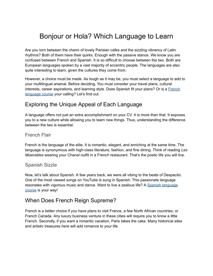 bonjour or hola which language to learn