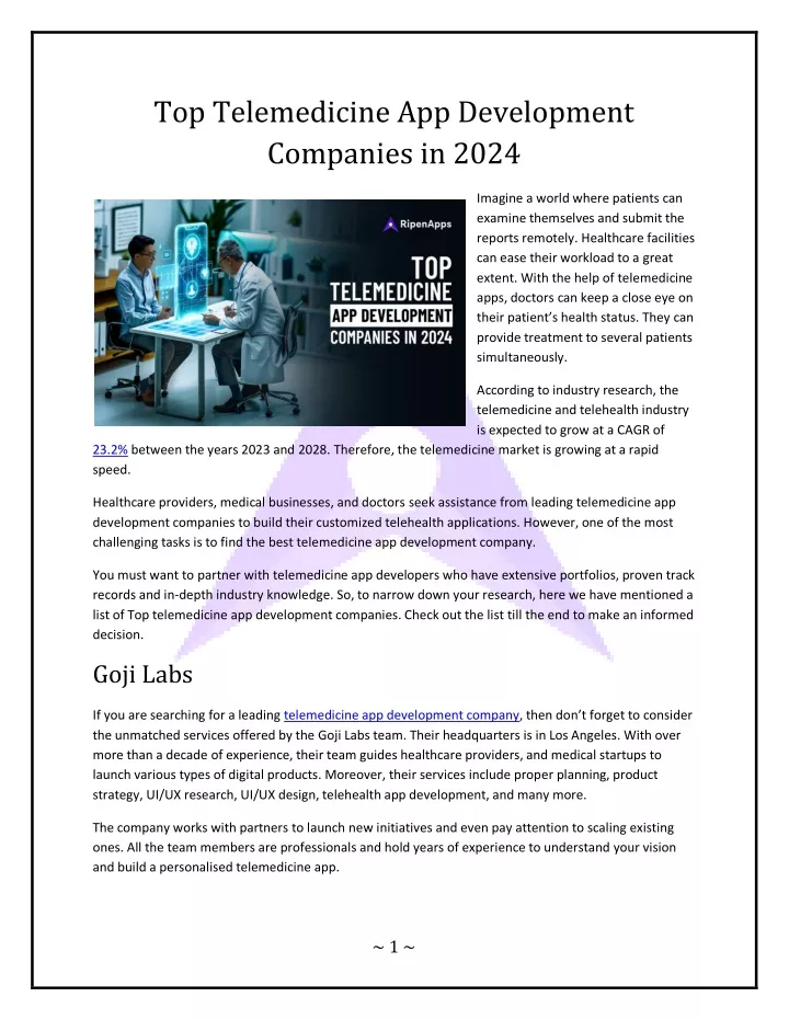 top telemedicine app development companies in 2024