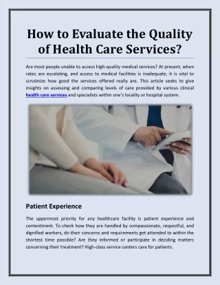How to Evaluate the Quality of Health Care Services?