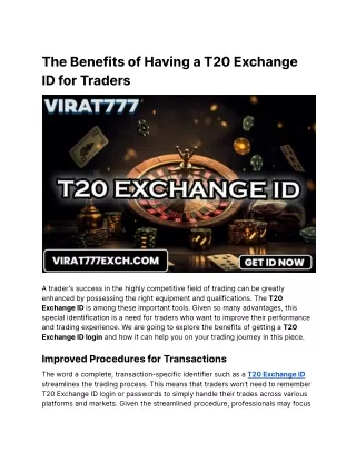 The Benefits of Having a T20 Exchange ID for Traders